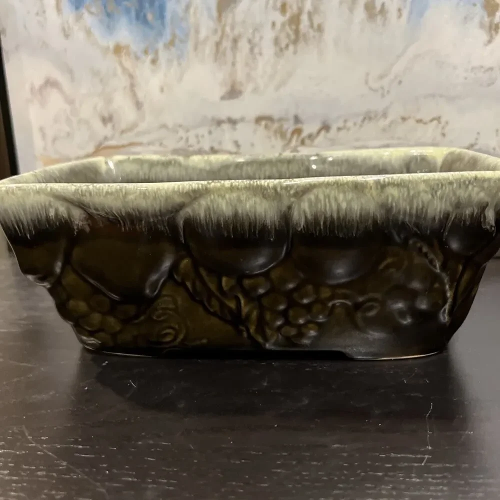 Vintage HULL USA Drip Glaze Pottery Planter F18 Rectangular with Grapes